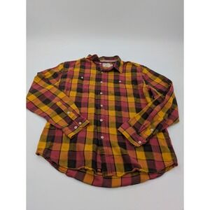 The‎ Normal Brand L Mens Button Up Shirt Orange Plaid Long Sleeve Flannel Casual